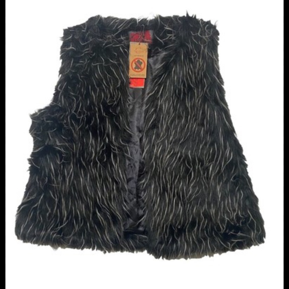 Black Faux Fur Vest with Light-Tip Detailing